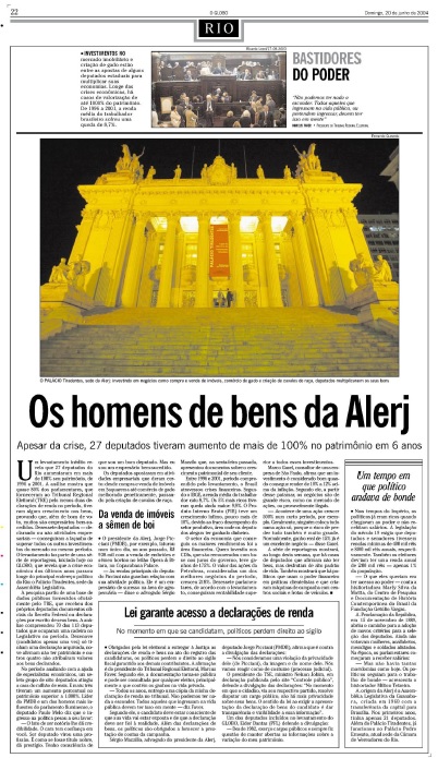 Imagem da matéria "Os homens de bens da Alerj", publicada no jornal O Globo de 20/06/2004, página 22