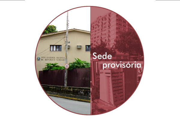 Arte com as fotos das três sedes da PRR5 em fundo vermelho