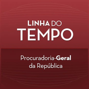 Imagem de abertura da Linha do Tempo do MPF. No centro estão as inscrições: "Linha do Tempo, Ministério Público Federal", sob o fundo vermelho.